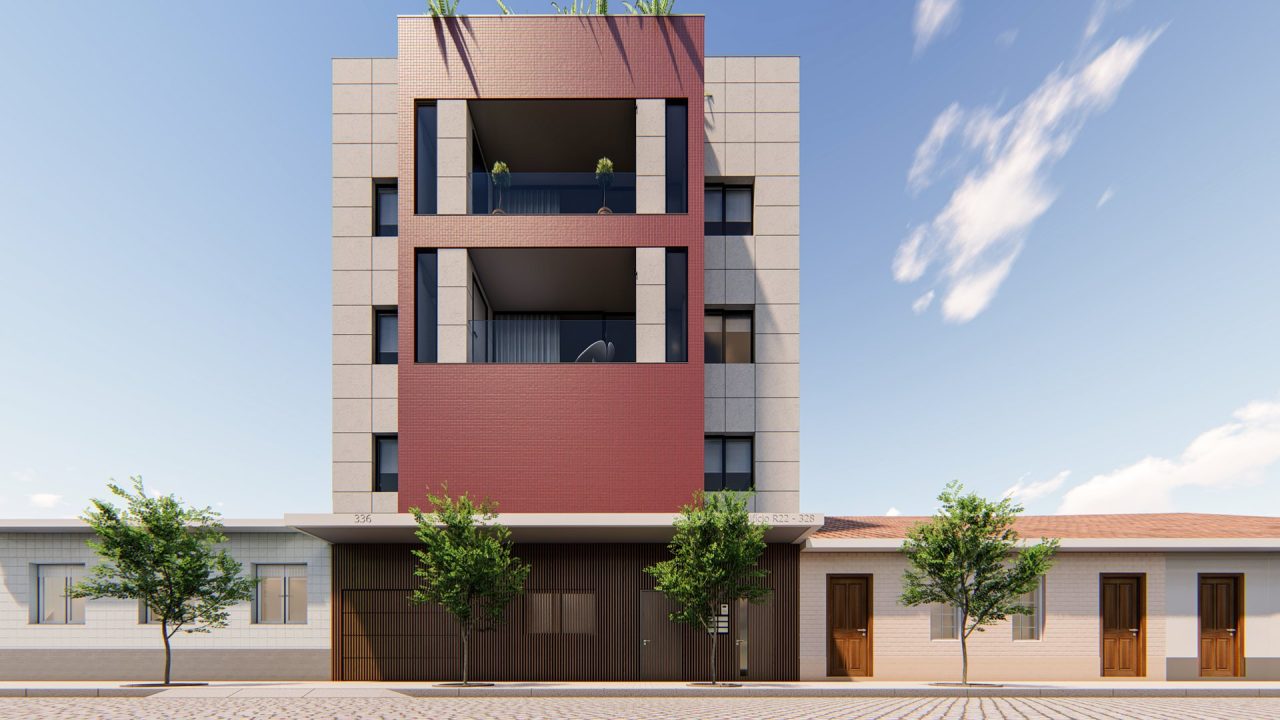 Edifício R22, em Espinho — fachada principal